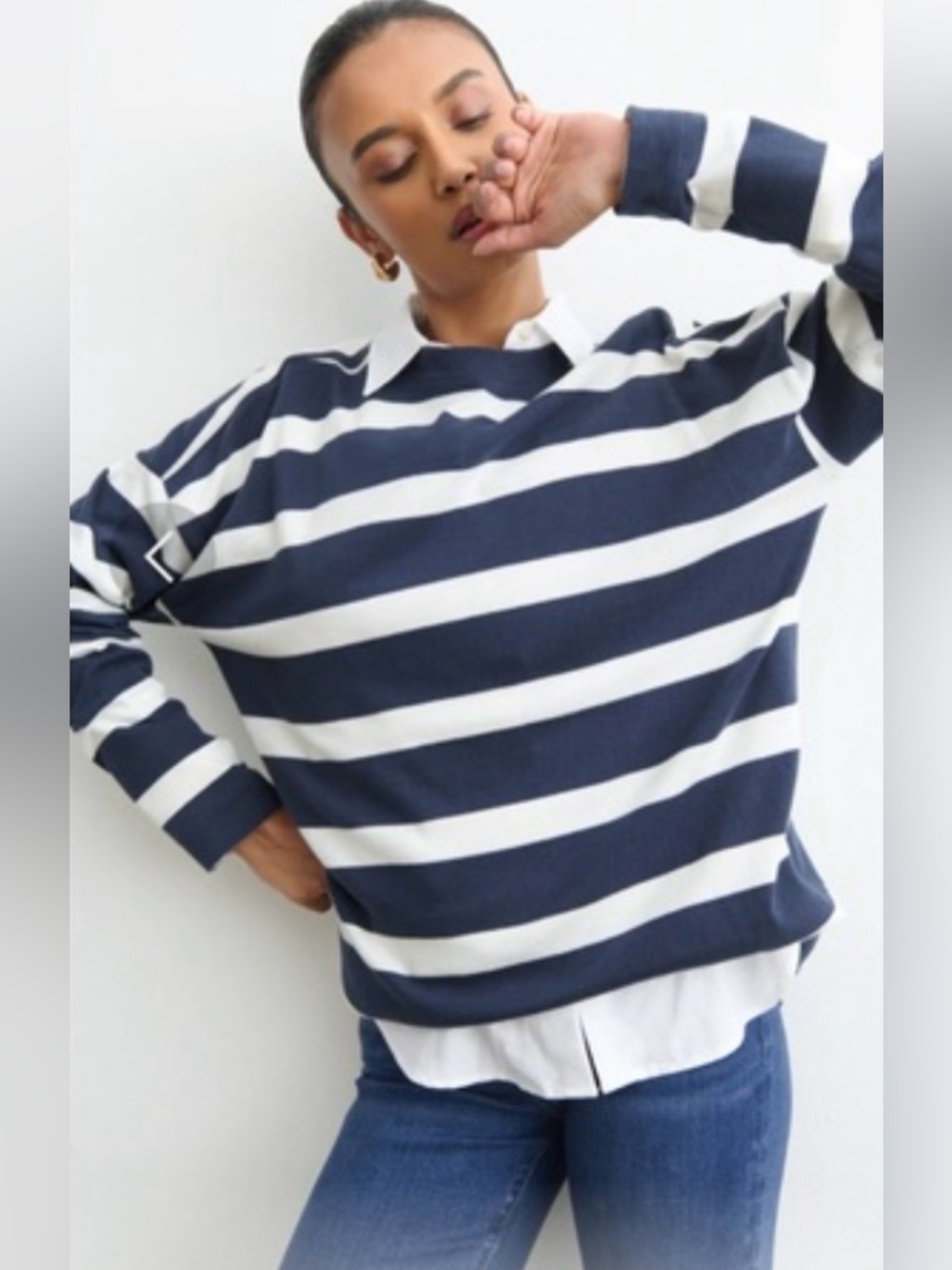 AYR Early Mornings Long Sleeve Striped Tee White Cotton Size Small